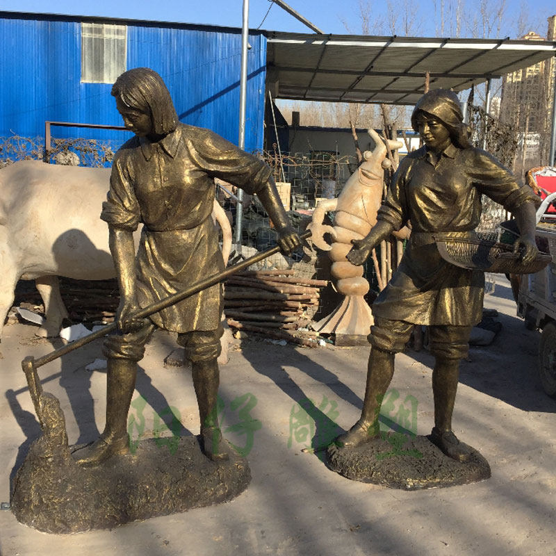 定制陶土泥塑雕像定做玻璃钢客厅招财农耕人物塑像艺术品雕塑摆件