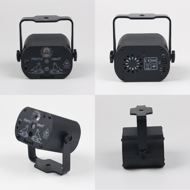 2020新款迷你LED激光舞台灯 3孔60图案闪光灯 声控KTV音乐七彩灯