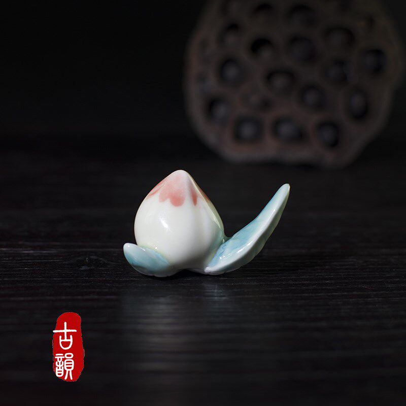 景德镇陶瓷创意笔搁桃型可爱毛笔架子搁筷子架文房书桌小清新摆件