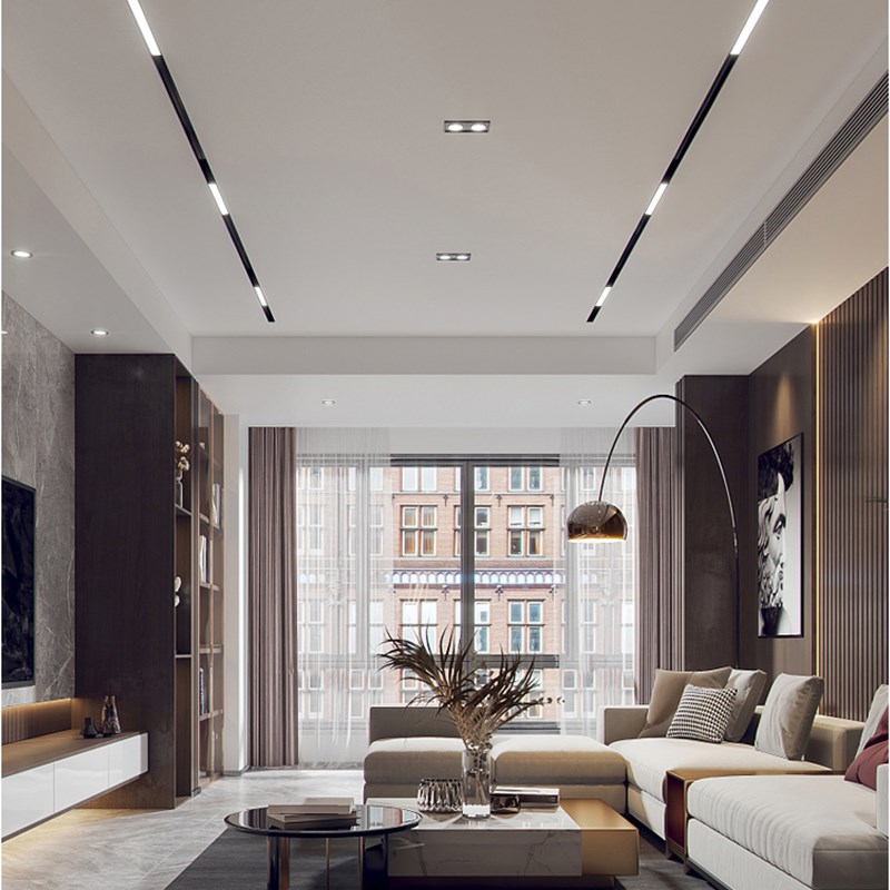 语音控制智能磁吸轨道灯客厅射灯预埋明装凌动调光变色格栅泛光灯