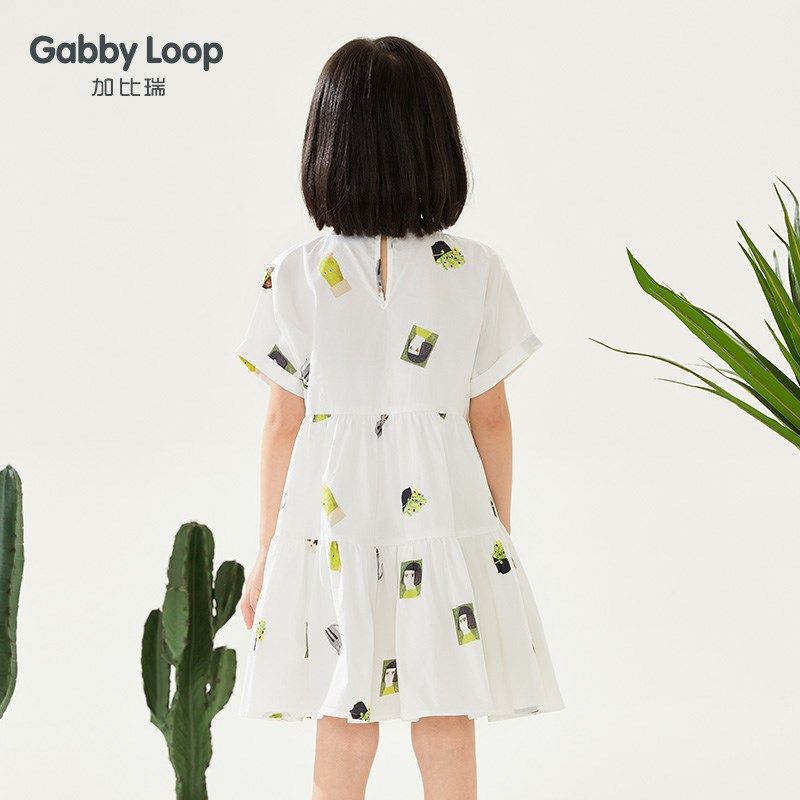 加比瑞童装 夏季新品 女童简约休闲碎花短袖连衣裙中大儿童公主裙