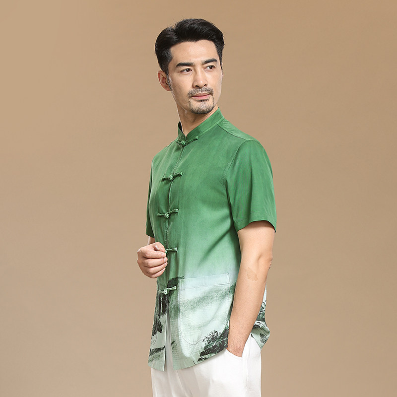 中式唐装男夏季短袖中老年休闲立领盘扣衬衫中国风薄款中山装上衣,男装,唐装,淘宝优惠券,粉丝福利购,淘宝优惠卷