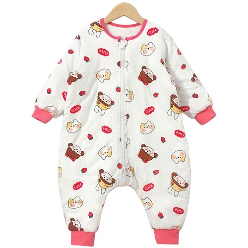 儿童保暖加厚分腿睡袋防踢冬季男女童纯棉宝宝防着凉夹棉连体睡衣