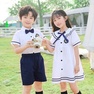 儿童校服英伦风毕业照小学生六一舞蹈演出服白裙子幼儿园园服夏款