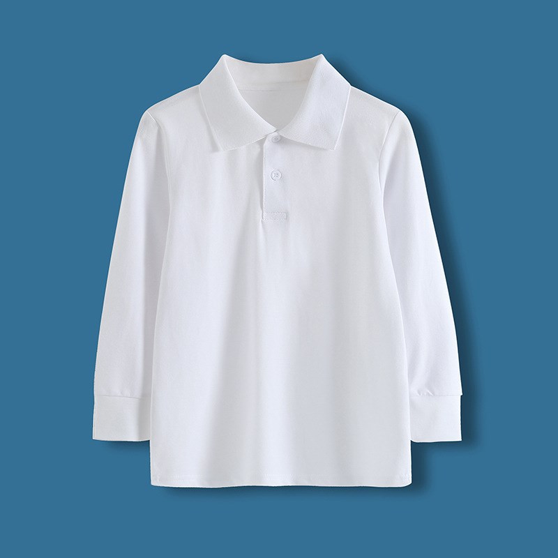 中小学生翻领长袖T恤男女儿童春秋纯棉t校服白色Polo衫打底衫班服