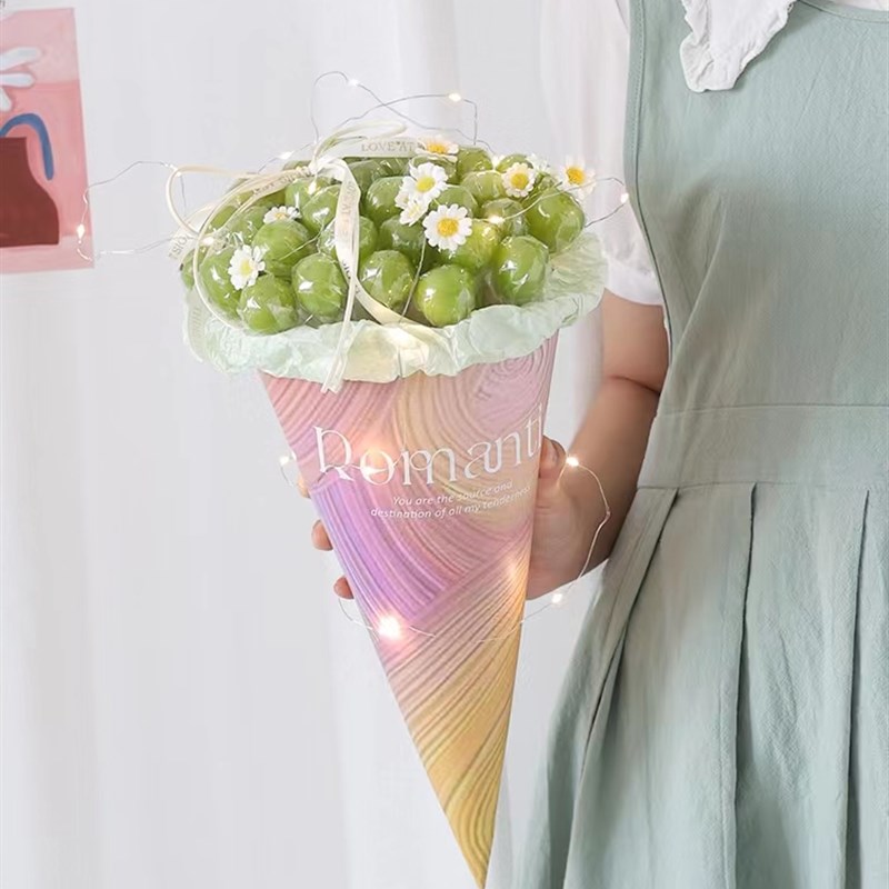 diy冰淇淋甜筒水果葡萄花束花艺包装纸材料包套装创意生日礼物女