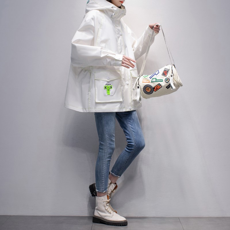 白色连帽风衣女中长款2024秋季新款简约休闲气质宽松显瘦流行外套