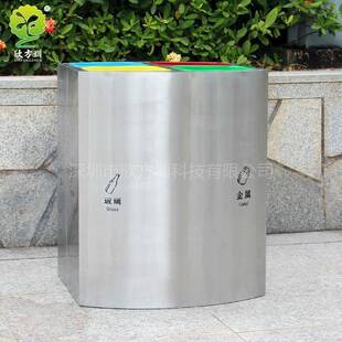 室内商用四分类不锈钢垃圾桶镂空分类标识连体直投口金属果皮箱