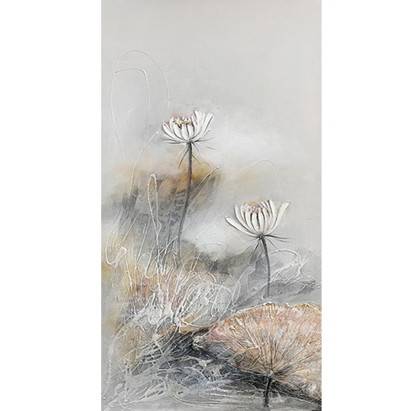 入户玄关装饰画荷花油画竖版走廊尽头新中式挂画客厅写意风景壁画图片