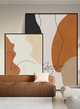 侘寂风客厅玄关装饰画抽象轻奢橙色个性挂画靠墙落地大气高级壁画