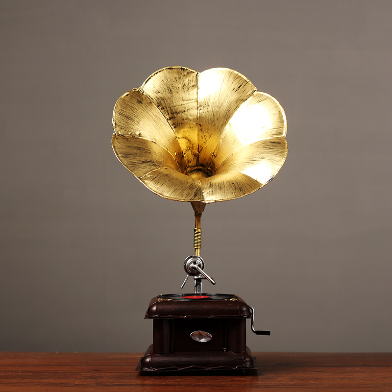 欧式铁艺留声机模型复古摆件别墅样板房餐厅酒吧客厅装饰品摆设