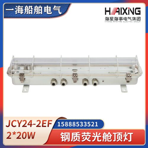 船用荧光舱顶灯JCY24/34/44-2E/2EF带应急防护网罩防水双管照明灯