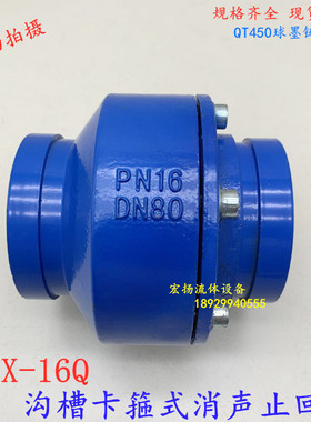 HC81X-16消防沟槽消声止回阀蓝色卡箍止回阀管道止回阀DN65100200