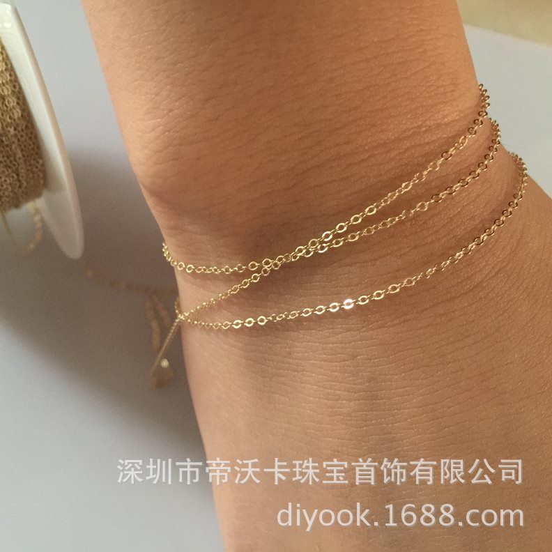 直销14K包金闪O链1.32mm宽美国进口注金细密链散链包金链O字扁链