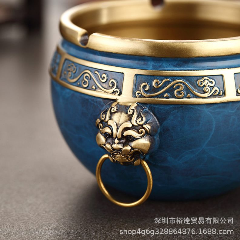 直销故宫双狮烟灰缸轻奢复古中式公摆件复古潮流创意大号轻奢烟灰
