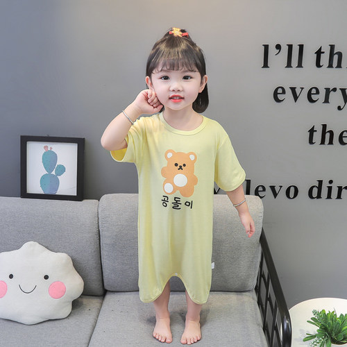 儿童连体睡袋夏季薄款莫代儿男女童短袖连身空调服宝宝防踢被睡衣