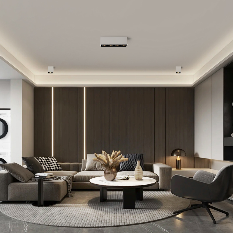 三尼明装筒灯吸顶式客厅无主灯长条形四头射灯北欧餐厅卧室斗胆灯