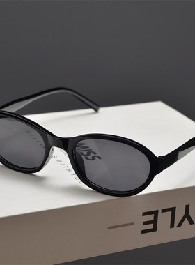 欧美复古时髦小框椭圆形太阳眼镜女潮级感圆脸显瘦嘻哈蹦迪墨镜