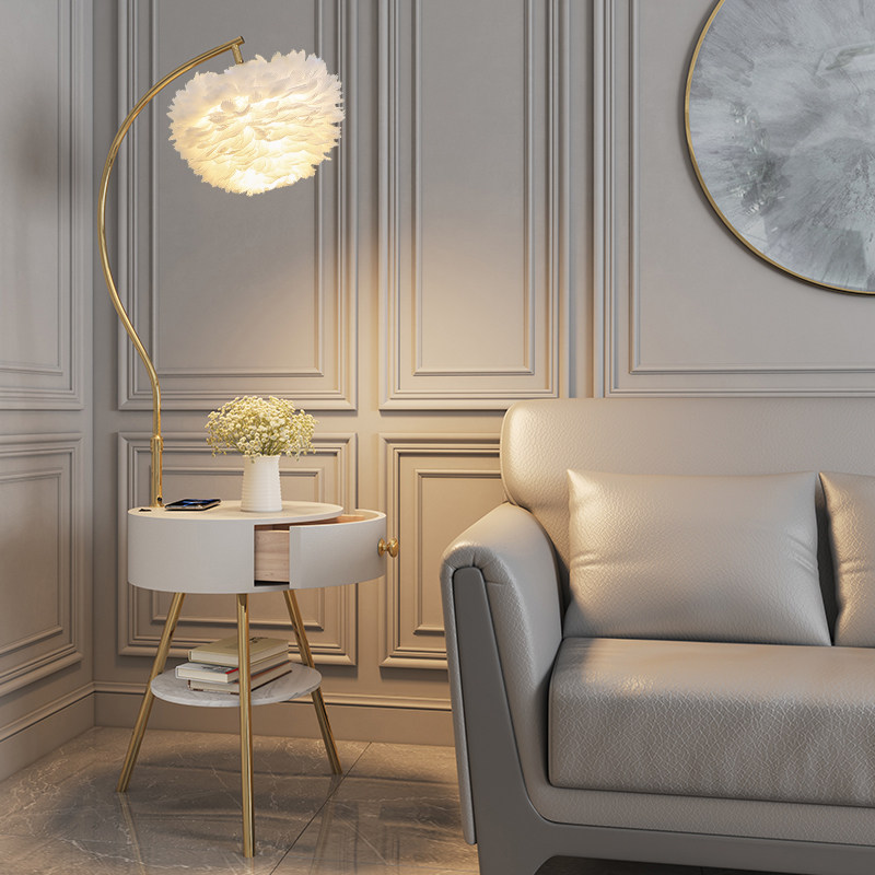 羽毛落地灯客厅卧室氛围设计感轻奢摆件沙发旁边几床头柜台灯一体,家装灯饰光源,装饰落地灯,淘宝优惠券,粉丝福利购,淘宝优惠卷