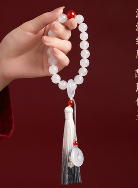 荔枝冻手捻绕指柔白玛瑙盘玩手串超仙男款平安扣手链女生流苏手持