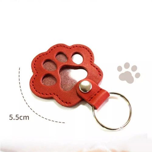 宠物猫爪遗毛纪念钥匙扣pu皮革狗爪印形状卡套DIY创意挂件钥匙扣