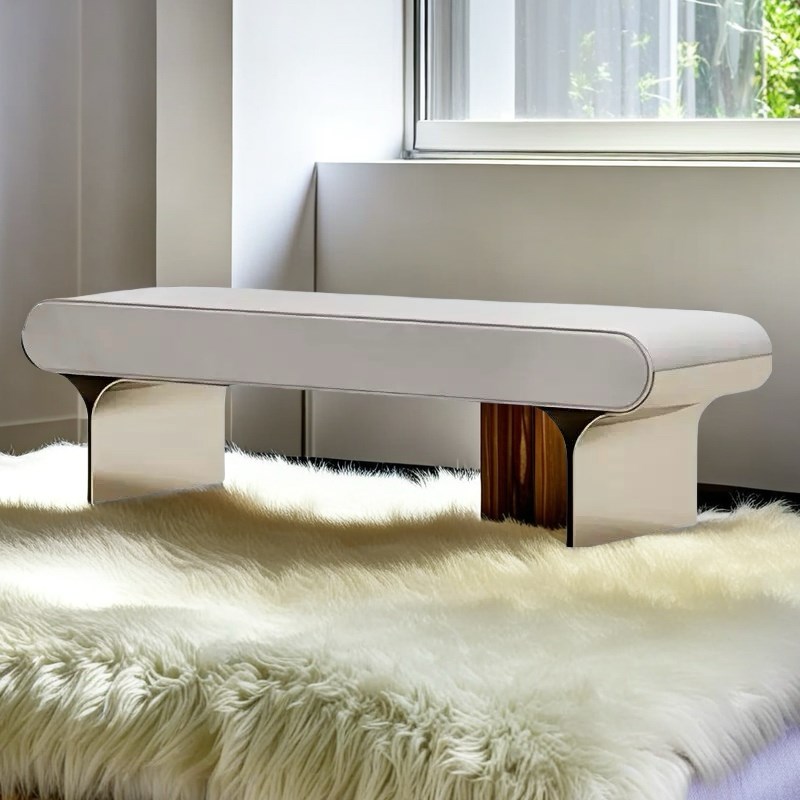 意式不锈钢床尾沙发凳卧室轻奢简约软包长条凳高级感入户门换鞋凳