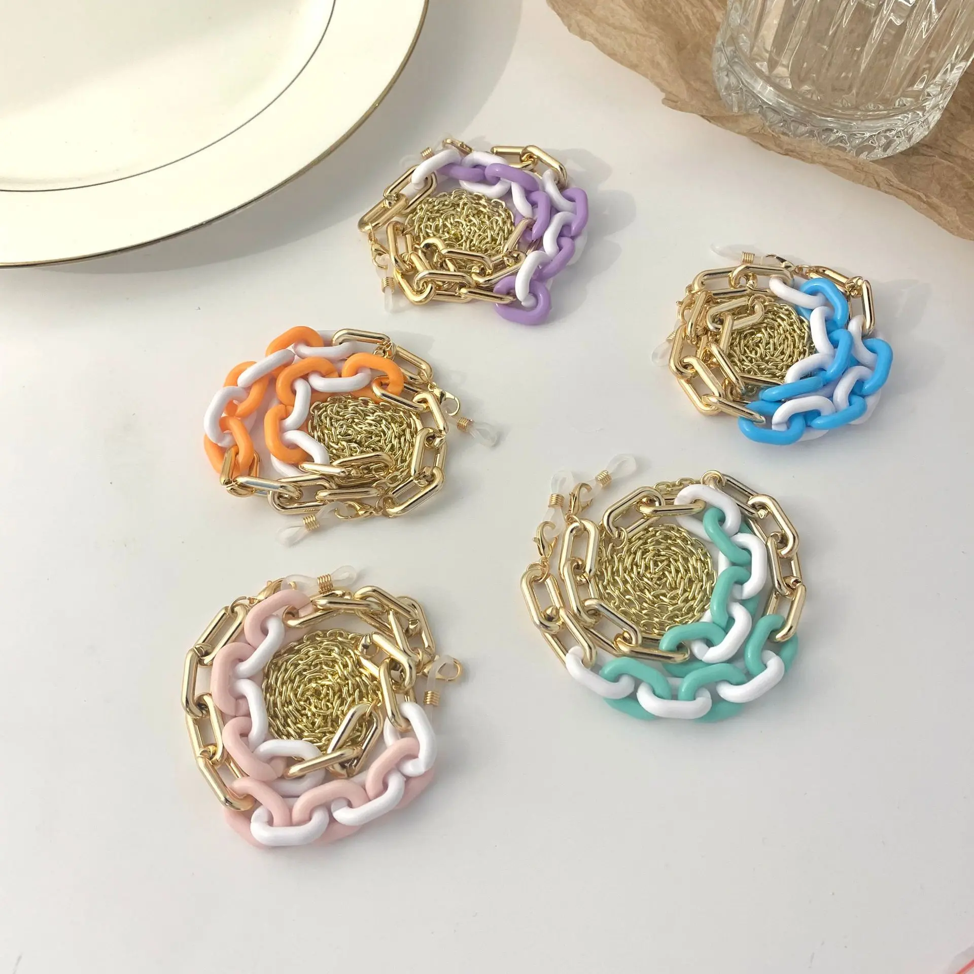 韩国东大门同款糖果色树脂铝链防丢口罩链耳机链流行时尚眼镜链