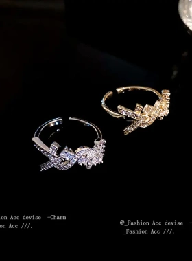 镶钻锆石字母开口戒指欧美个性设计感食指戒高级感百搭手饰女