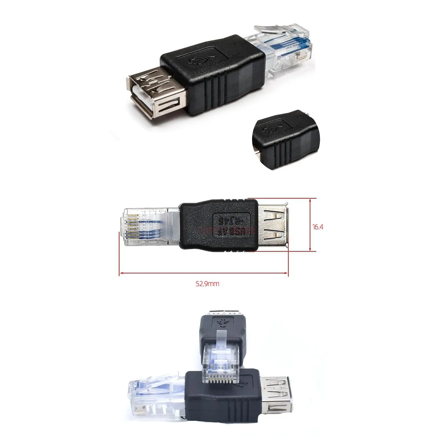 网络接口rj45转usb母转接头usb对网线水晶头usb母头转ri45水晶头