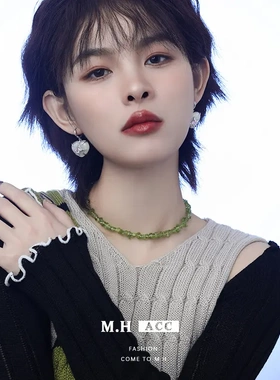 绿色天然石项链女复古精致百搭高级感ins风不掉色森系锁骨链