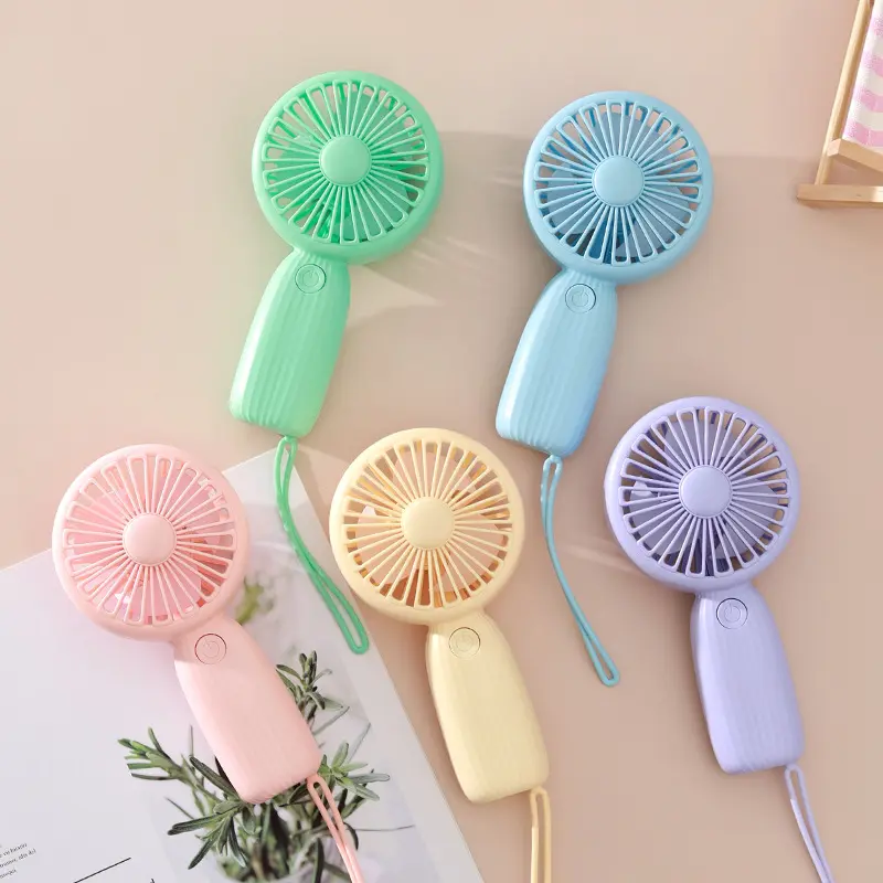 简约手持立式两用小风扇usb充电式带挂绳电风扇清新色系手持风扇