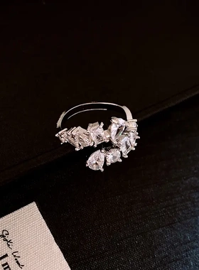 锆石水滴方形可调节开口戒指个性小众设计感食指戒气质高级感手饰