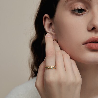 【新款】ARSIS纯真年代油画星空戒指女小众宝石复古法式开口戒