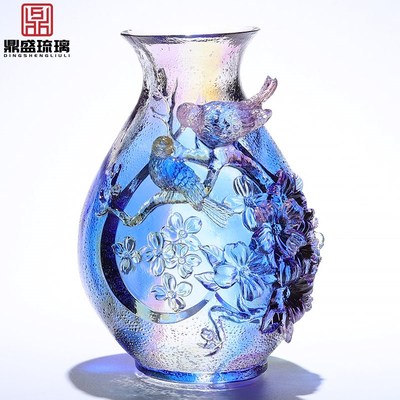 淄博琉璃花瓶喜鹊摆件水培花客厅插花高级感酒柜装饰品乔迁礼物
