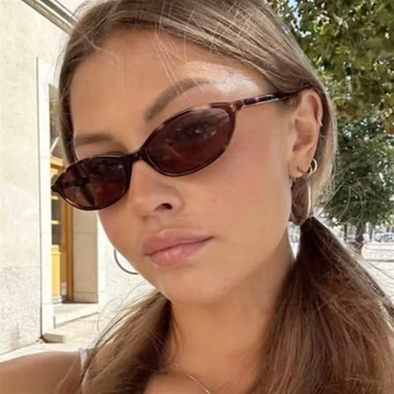 欧美复古椭圆形窄框墨镜男女潮小脸显瘦嘻哈蹦迪街拍走秀太阳眼镜