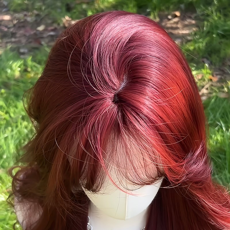 假发女全头套长卷发气质人鱼玫瑰红COS整顶减龄空气刘海假发整顶