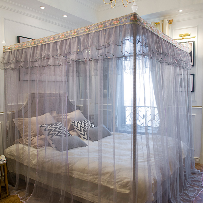 新款蚊帐家用宫廷落地式1.8m床双人1.5m米加密加厚支架轻奢纹帐