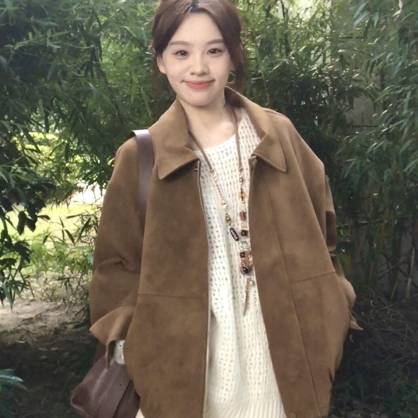 复古麂皮绒外套女春秋2025新款高级感小个子翻领宽松休闲夹克上衣