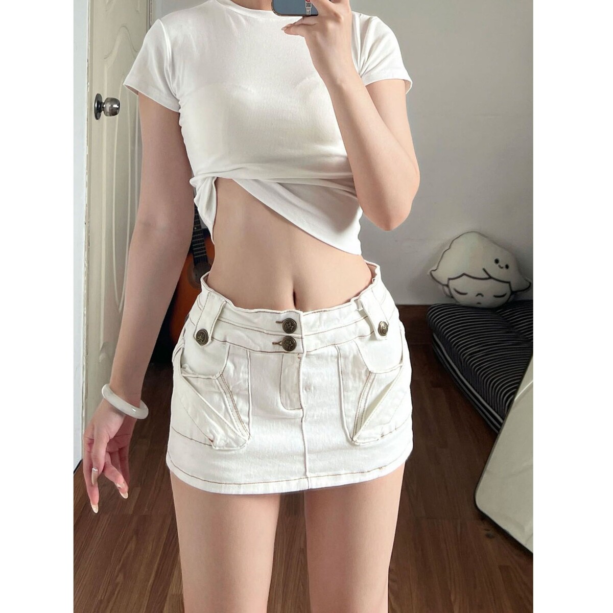 美式辣妹白色A字裙女夏季