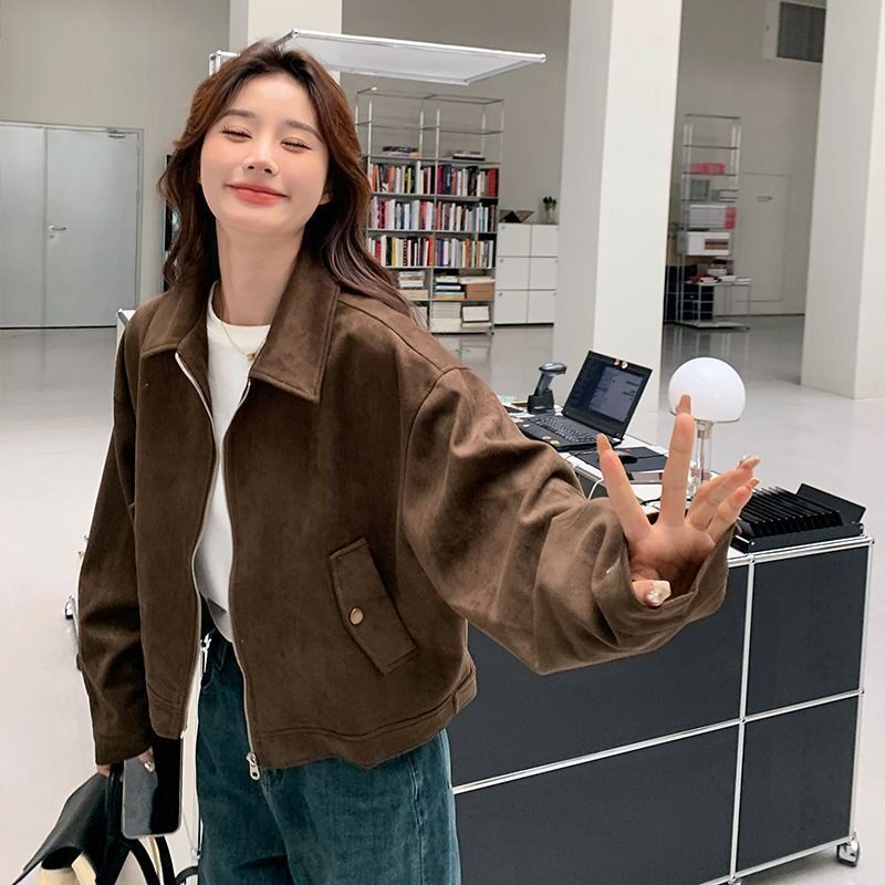 美拉德短款麂皮绒外套女