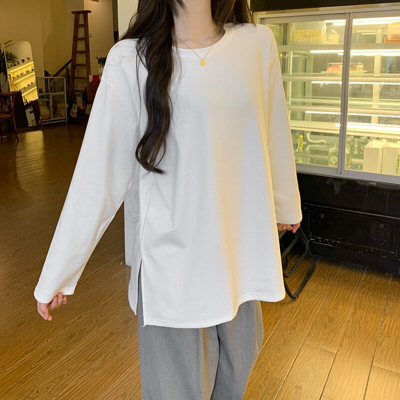 4628实拍280克德绒长袖T恤女装春秋冬加绒内搭打底衫卫衣中长款