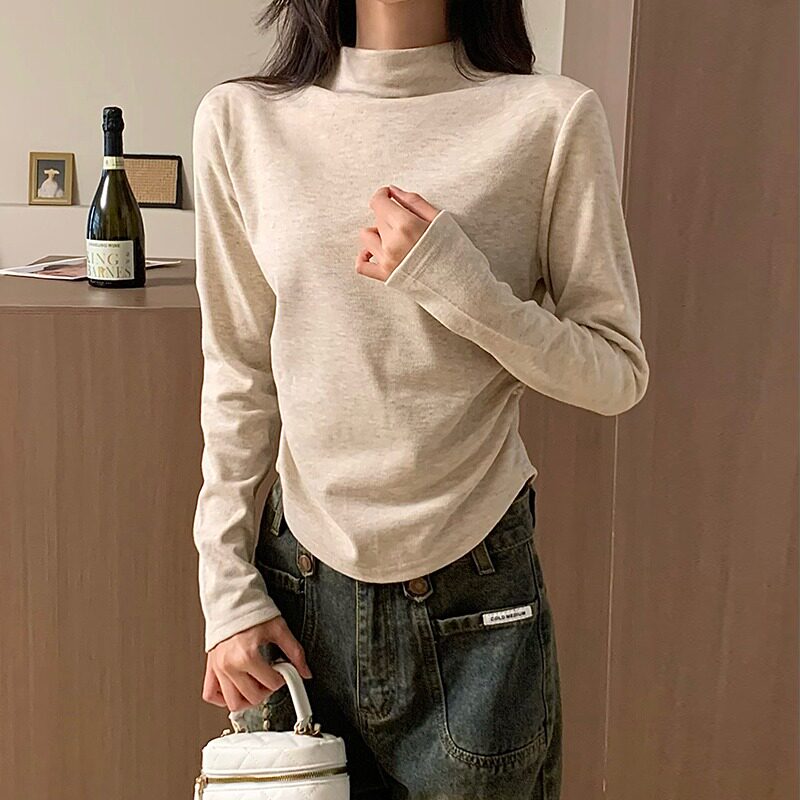 4610实拍280克绵羊绒半高领打底衫女秋冬内搭加厚加绒德绒长袖