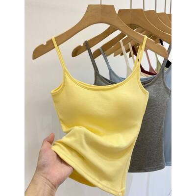 嫩黄色吊带背心女夏季带