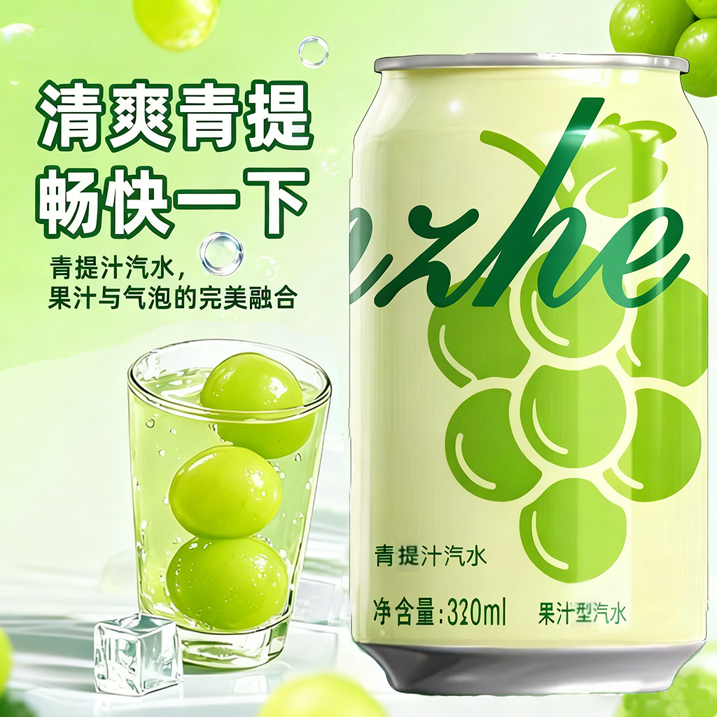 【整箱囤货】高端青提果汁汽水饮品网红清爽解腻佐餐饮料泡沫箱发