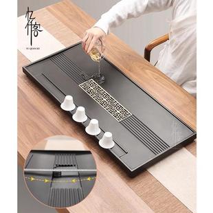 整块天然乌金石茶盘轻奢现代高级感工夫茶家用沥水小茶台干泡茶盘
