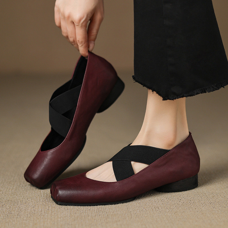 2025秋新款法式复古方头猪鼻子单鞋女配裙子粗跟玛丽珍鞋芭蕾舞鞋