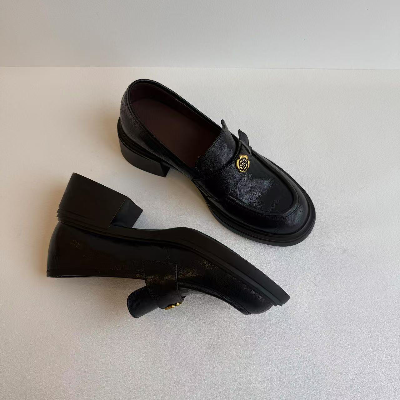 小个子5CM 头层羊皮高品质复古乐福鞋黑色小皮鞋厚底显气质单鞋