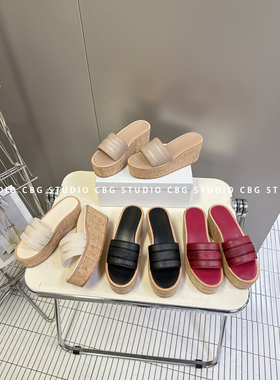 cbg/女神专属8cm~26ss新款正确板D家厚底拖鞋女木质圆头露趾女鞋