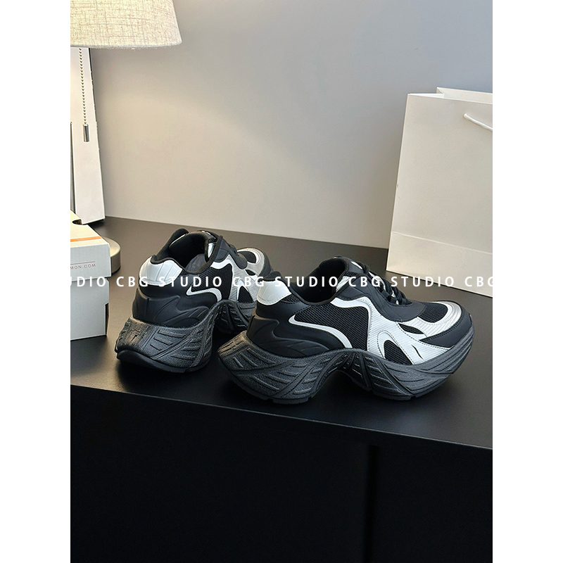 cbg/正确对板 酷女孩匕备 25FW黑色厚底增高网面休闲运动老爹鞋女