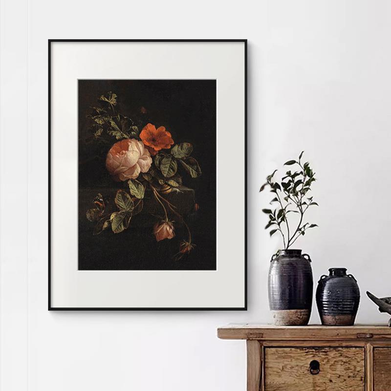 复古植物花卉花朵静物装饰画法式墙壁画欧式餐厅墙面艺术挂画摆画图片